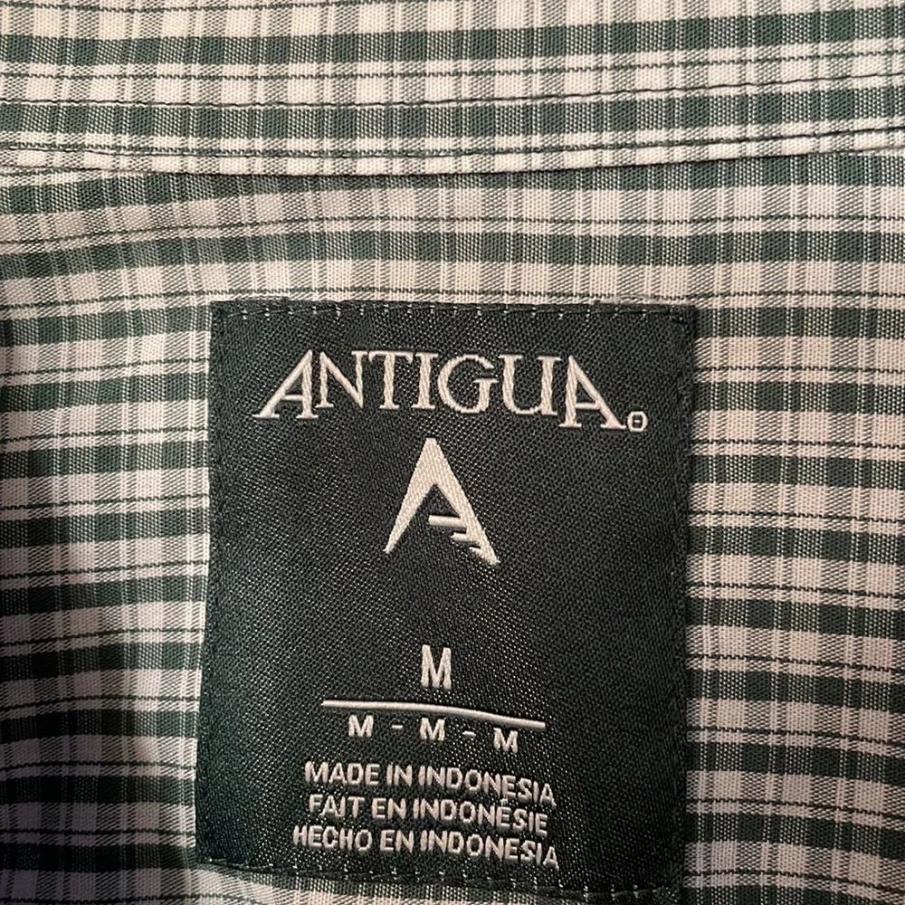MSU Men’s size medium button down dress shirt plaid Antigua